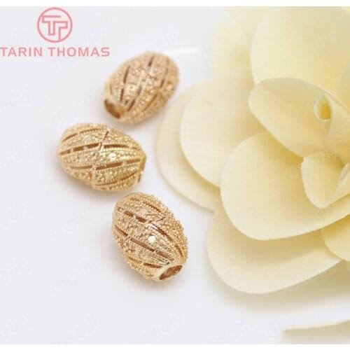 4PCS 13x17MM 24K Champagne Gold Color Plated Brass Oval Spacer Beads Bracelet Beads High Quality Diy Jewelry Accessories