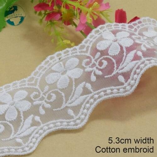 3yards 5.3cm width white cotton embroided lace ribbon guipure trim DIY wedding Accessories dolls lace african lace applique#2936
