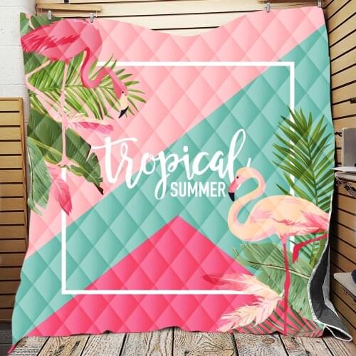 3D Flamingo Summer Quilt Blanket Cartoon Comforter Throw Warm Blankets For Birthday Gifts Fall Winter Quilt Home Decor Textile