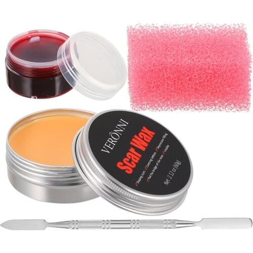 4Pcs Fake Wound Scars Wax Spatula Stipple Sponge Coagulated Blood