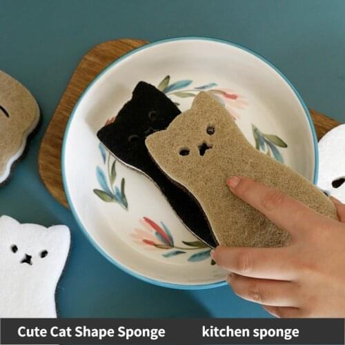 4PCS Cute Cat Shape Sponge 3 Layer Sponge Strong Water Absorption Dishwashing Sponge Kitchen Cleaning Tool Cleaning Sponge