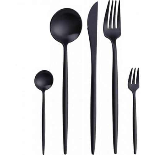 Balck Dinnerware Sets Matte Cutlery Set 18/10 Stainless Steel Dining Spoon Fork Knife Fruit Fork Coffee Spoon Set Tableware Gold