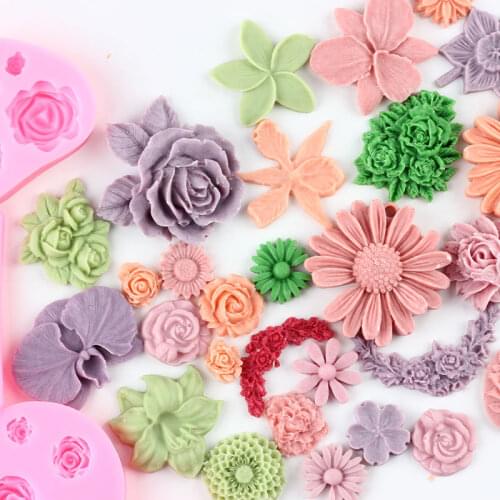 Flower Silicone Mold Cupcake Topper Fondant Molds DIY Party Cake Decorating Tools Chocolate Gumpaste Mould Candy Clay Moulds