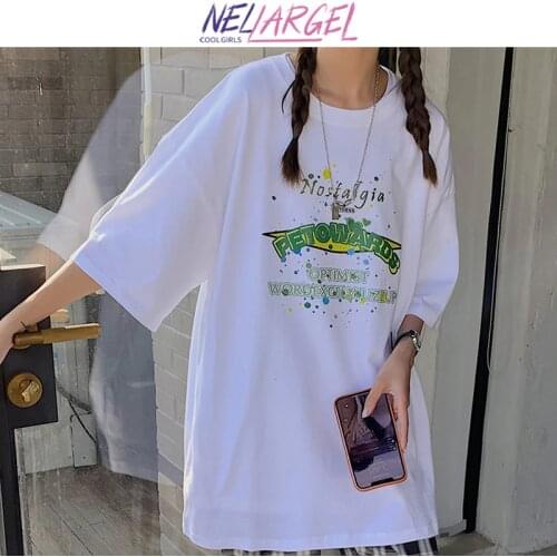 NELLARGEL Women Designer Harajuku Graphic T Shirts 2021 Summer Female Y2k Korean Fashion Vintage T-shirts Girl Streetwear Tees
