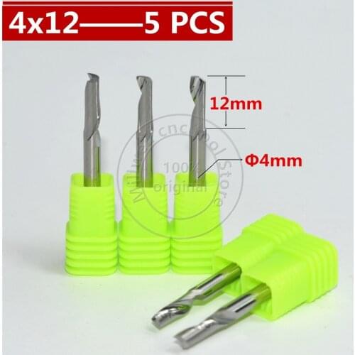 4mm*12mm,5PCS,Free shipping CNC router bit,solid carbide Aluminum milling cutter,Class-A 1 flute end mill,PVC,Acrylic,aluminum