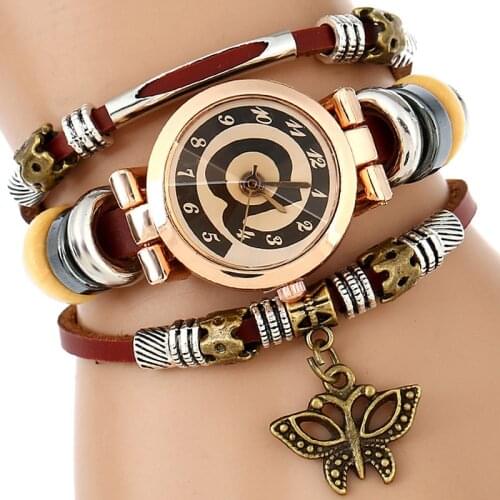 Gnova Platinum Top Genuine Leather Watch Women Triple Bracelet Wristwatch @ Butterfly Charm Fashion Reloj quartz clock A552