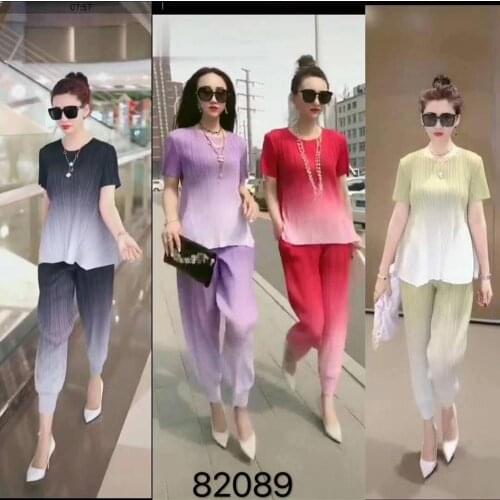 HOT SELING new Style o-neck T-shirt in the fold Harem pants Gradient two-piece outfit IN STOCK