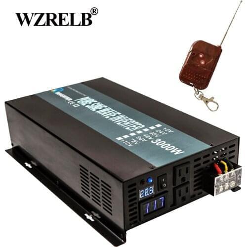Pure Sine Wave Solar Power Inverter 3000W 24V DC to 220V AC Car Inverter Transformer 12V/24/48V to 120V/230V/240V Remote Control