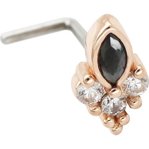 JHJT MUSI 20G Nose Studs Rings L Shaped Star Cubic Zirconia Nostril Rings Nariz Piercing Jewelry