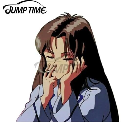 JumpTime 13 x 9.6 cm Peeker Anime Girl Smoking Car Repair Sticker Interesting Decal Vinyl Material Waterproof Car Door Protector