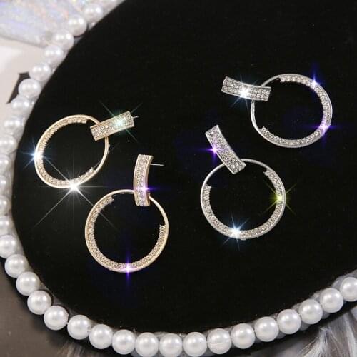 Korean Rhinestone Geometric Circle Earrings Female Exaggerated Fashion Wild Long Earrings Earrings Girlfriend Gift