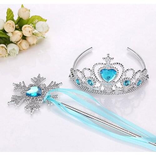Elsa Princess Crown Magic Stick Headband for Girls Kids Frozen Hair Accessories Sofia Cosplay Set Childrens Toys Birthday Gift