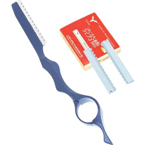 Meisha 1Pcs Sharp Hair Thinning Razors 10pcs Blades Steel 440C Hair Removal Cut Knife Hairdressing Tools Home DIY Razors HC0008