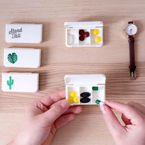 Mini Organizer Case 3 Grids Pill Box Tablet Flamingo Cactus Leaf Pill Case Dispenser Medicine Boxes Dispensing Medical Kit