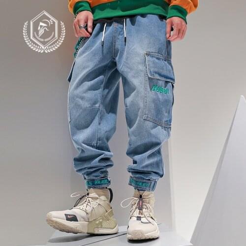 Men Loose Harem Jogger Safari Style Jeans Fashion Pockets Ankle-Length Hip Hop Jeans