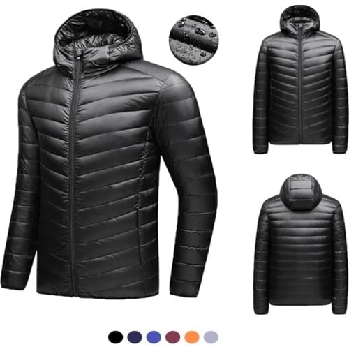 Mens Down Jacket Autumn Winter Coat Men Fashion Simple Hooded Coat Casual Portable Windproof Water Proof Light Down Jacket Men