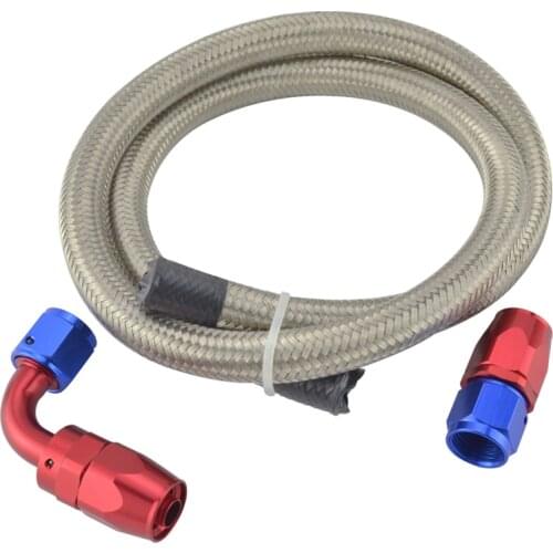 AN4 AN6 AN8 AN10 AN12 0+90 Degree Swivel Fitting Hose End+1M Double Stainless Steel Braided Oil Hose Line Fitting Adapter Kit
