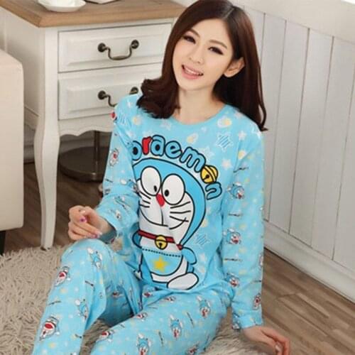 2020 New Fashion Women Lovely Leisure Cotton Sleepwear Womens Female Cartoon Pajamas Casual Long-sleeve Females Pijamas