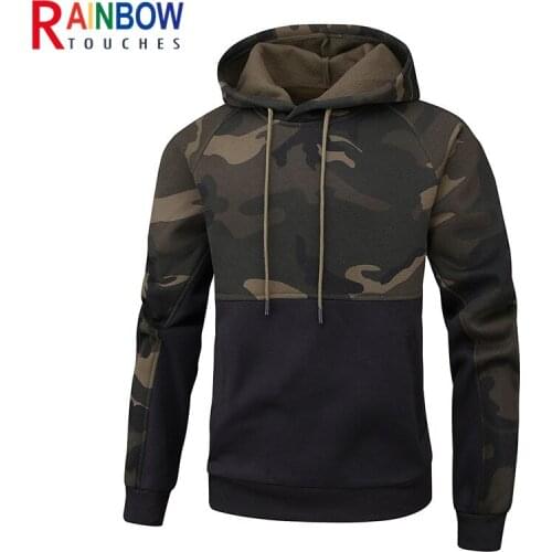 Rainbowtouches New Winter Fashion Style Camouflage Panel Sportswear Mens Causel Loose Training Running Longth-sleeve Hoodie
