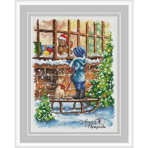 New Years Christmas window-boy Counted Cross Stitch 11CT 14CT 18CT DIY Cross Stitch Kits Embroidery Needlework Sets home decor
