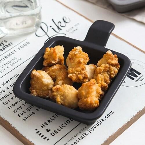 New creative single handle sauce dish square household ceramic dish seasoning black matte plate