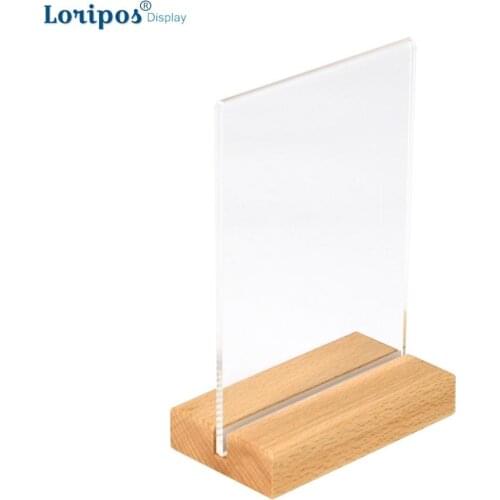 A5 High Quality Hot-bending Clear Tabletop Tent Card Wooden Restaurant Plastic Upright Acrylic Table Menu Holder Display
