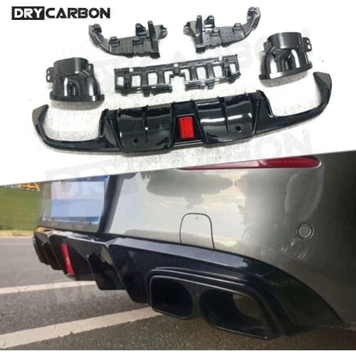 PP Car Rear Bumper Diffuser Lip Spoiler for Mercedes Benz C Class C205 C63 AMG Coupe 2 Door 2015-2019 Diffuser with Exhaust Tips