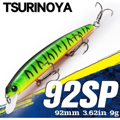 TSURINOYA 3 Hooks Suspending Minnow 92SP Fishing Lures DW78 92mm 9g Artificial Hard Bait Long Casting Pike Lure