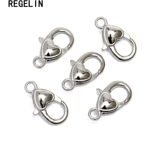 REGELIN Antique Silver Heart Shape Lobster Clasp 10pcs 22x12mm For Key Ring Necklace Chain Retro Lobster Clasp Hook DIY Making