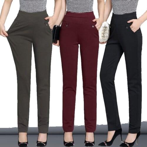 S-6XLNew autumn winter Plus Size Womens Pants Fashion Solid color Skinny high waist elastic Trousers Fit Lady Pencil Pants