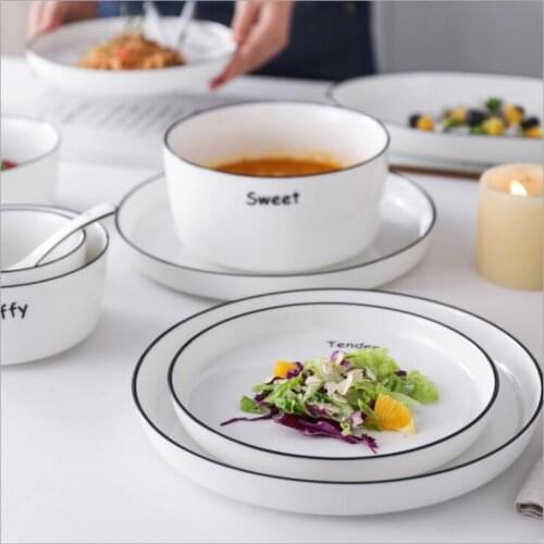 With Letters White Dinner Plate Ceramic Kitchen Plate Tableware Set Food Dishes Rice Salad Noodles Bowl Soup Kitchen Cook Tool