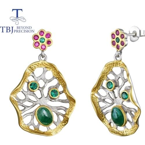 Natural emerald earrings Lotus leaf design 925 sterling silver polychromatic elements fashion jewelry for women girls