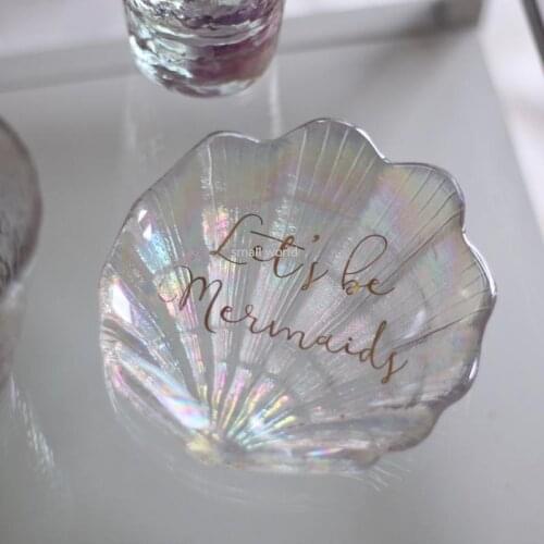 Glass colorful shell soap dish small tray gold letters soft jewelry storage tray dresser organizer make up box organizer