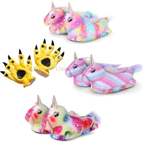 Animal Kigurumi Unicorn Slippers For Kids & Adults Women Men Onesie Pajama Shoes Cartoon Dinosaur Panda Winter Warm Shoes