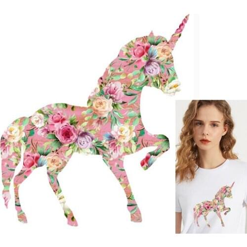 Pulaqi Unicorn Transfer For Clothing Iron On Heat Transfer Printed Vinyl Thermal Stickers Decor Cartoon Appliques For Clothes F