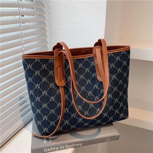 Vintage Letter Printing Fabric Cloth Tote Bags With Zipper Women Designer Handbags High Capacity Ladies Shopper Shoulder Bags