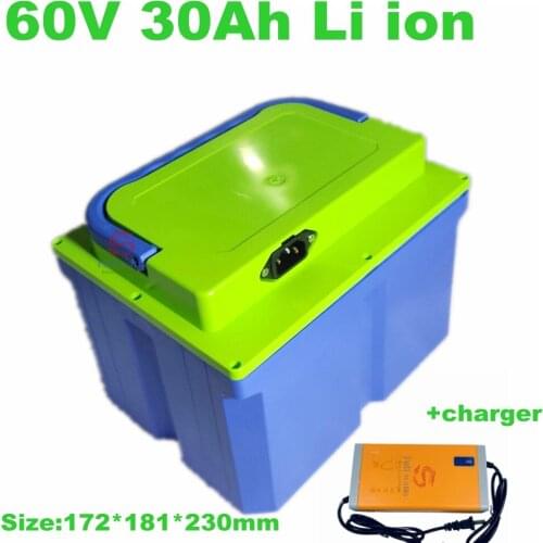 Waterproof case 60v 30ah 18650 lithium-ion battery pack for 1KW 2KW electric scooter e-bike+67.2V 3A charger
