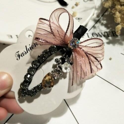 Small fresh Rhinestone Bow Hair Barrette Hair Clip Hairpin Girls Shining Crystal Hair Accessories Women Headdress Wholesale
