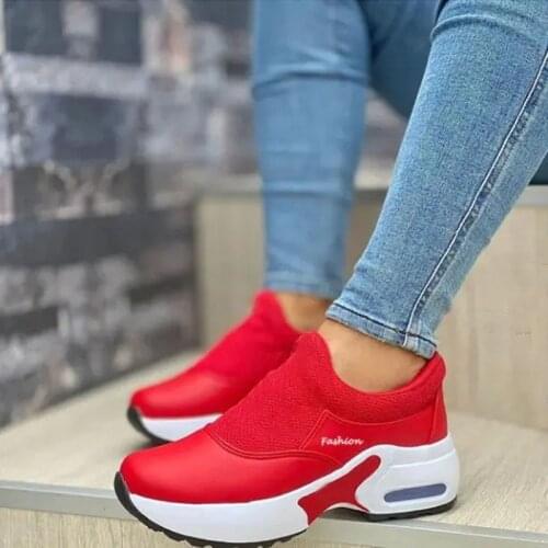Women 2021 Summer Sneakers Autumn Woman Breathable Slip On Vulcanized Ladies Casual Chunky Heels Female Sports Shoes Plus Size