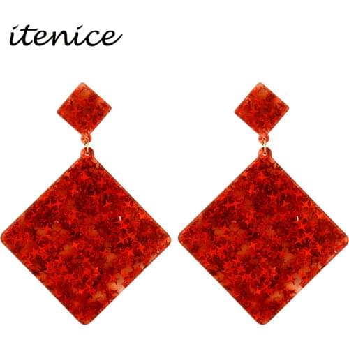 2019 New Fashion Acid Acrylic Resin Earrings Full Star Boho Square Drop Earrings for Women Pendant Earings Fashion Jewelry Gift