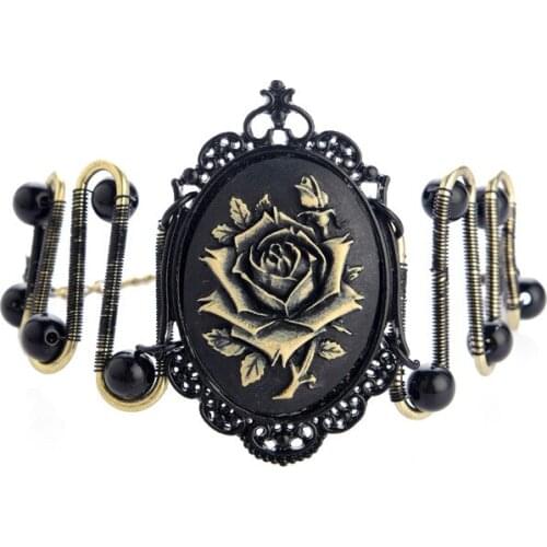 Hot punk style black rose women`s steampunk bracelet