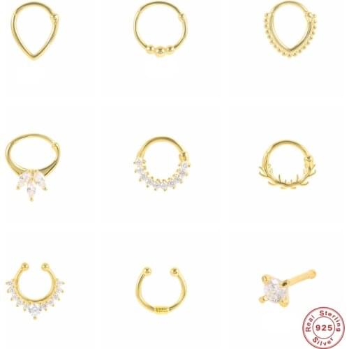 Aide 1PC 925 Sterling Silver Crystal Piercing Nose Ring For Women Cartilage Hoop Zircon Beads Nose Stud Party Fine Jewelry Gift