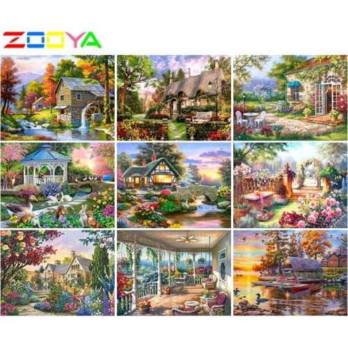 ZOOYA 5D DIY Diamond Painting Landscape Full Drill Flower Diamond Embroidery House Cross Stitch Garden Diamond Mosaic Home Decor