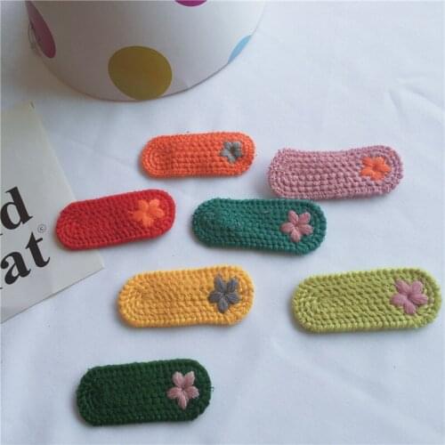 14pcs/lot 6*2.3cm crochet knitting Hair Clip Cover Appliques DIY handmade Children Hair Accessories
