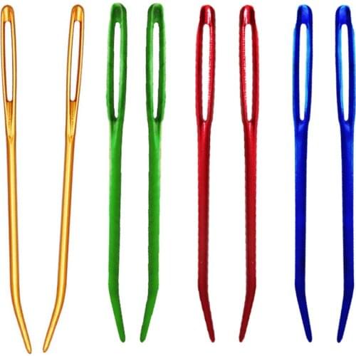 2PCS Aluminum Bent Tip Tapestry Darning Knitting Needles Needlework Crafts Sewing Bent Needle Big Eye Yarn Knitting Needle