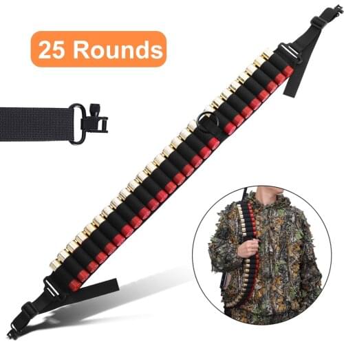 25 Rounds Shotgun Shell Bandolier 12/20 Gauge Shell Holder Ammo Belt Adjustable 2 Point Non-Slip Shotgun Sling with Swivels