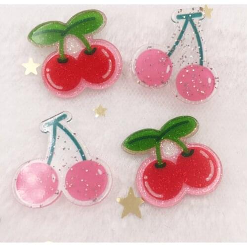 Glitter Cherry Flat back Acrylic sheet Miniature pattern applique 10pcs DIY Wedding scrapbook Home Decor craft OF672