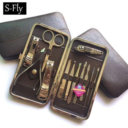 Stone Pattern Case+12pcs/set Nail Clipper Kit Nail Care Set Pedicure Scissor Tweezer Knife Ear pick Utility Manicure Set Tools
