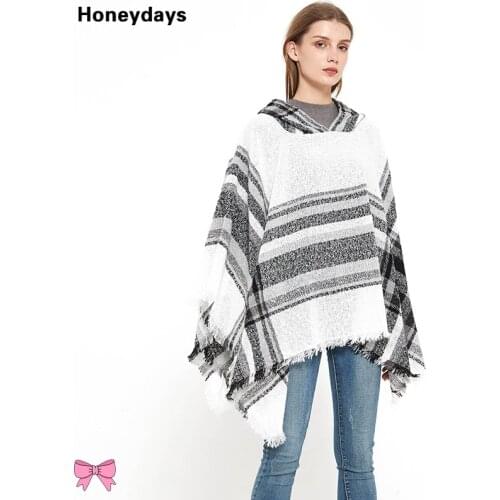 Elegant Plaid Design Long Hooded Cashmere Shawl Pashmina Shawls To Keep Warm In Winter Fringe Style Shawl Fashion Womens Cloak