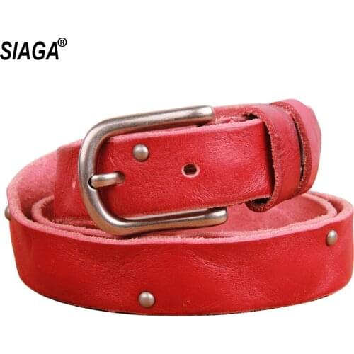 Brand Name Womens Solid Cowhide Leather Female Pin Buckles Metal Fancy Vintage Belts Rivet Designers 2.8cm FCO049
